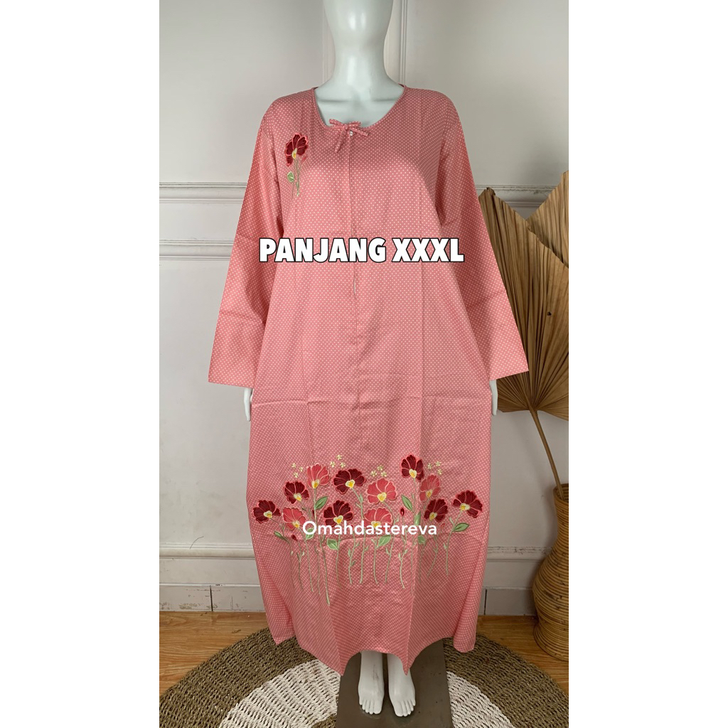 Omah Daster Eva | Daster Wanita Panjang Bordir Cantik Malang Size XXXL | Katun Jepang Premium |  Ade