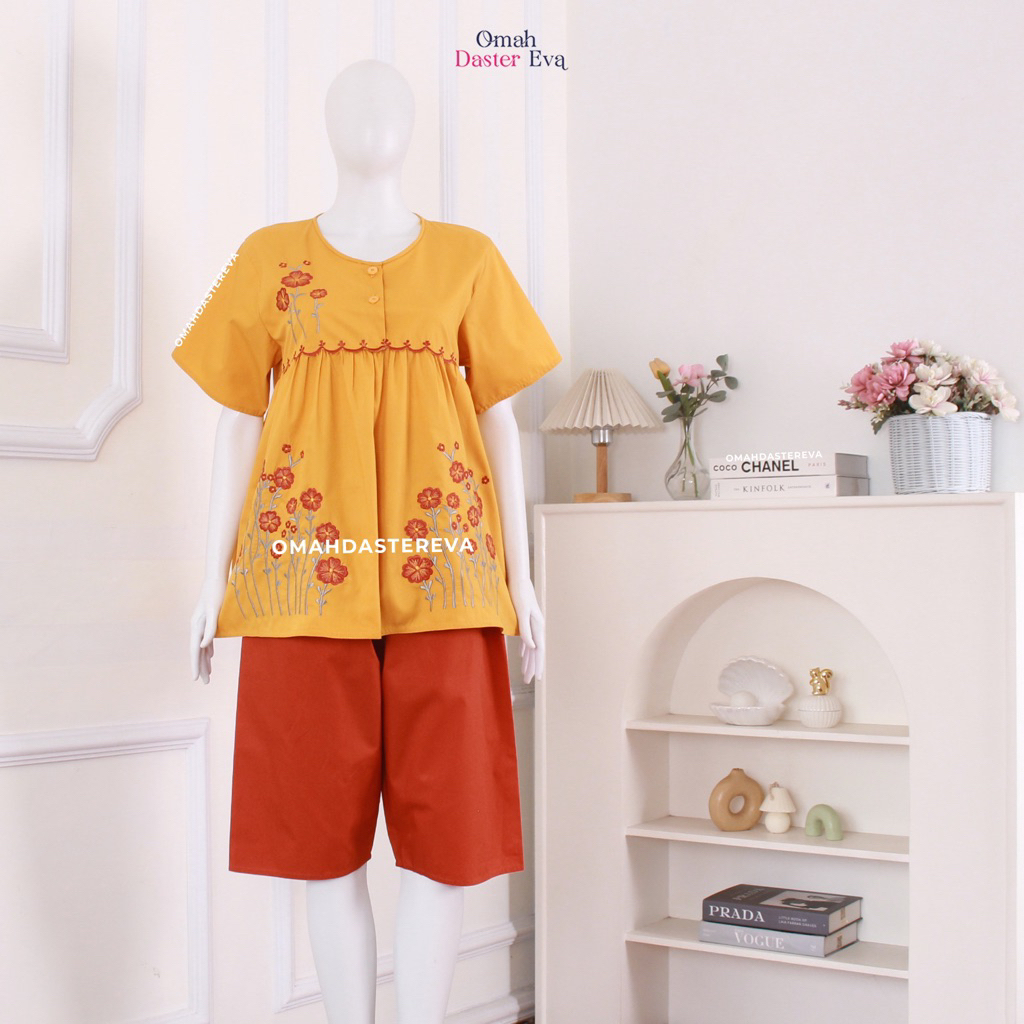Omah Daster Eva | Babydoll  Bordir Cantik Malang Size M | Katun Jepang Premium |  Adem Nyaman