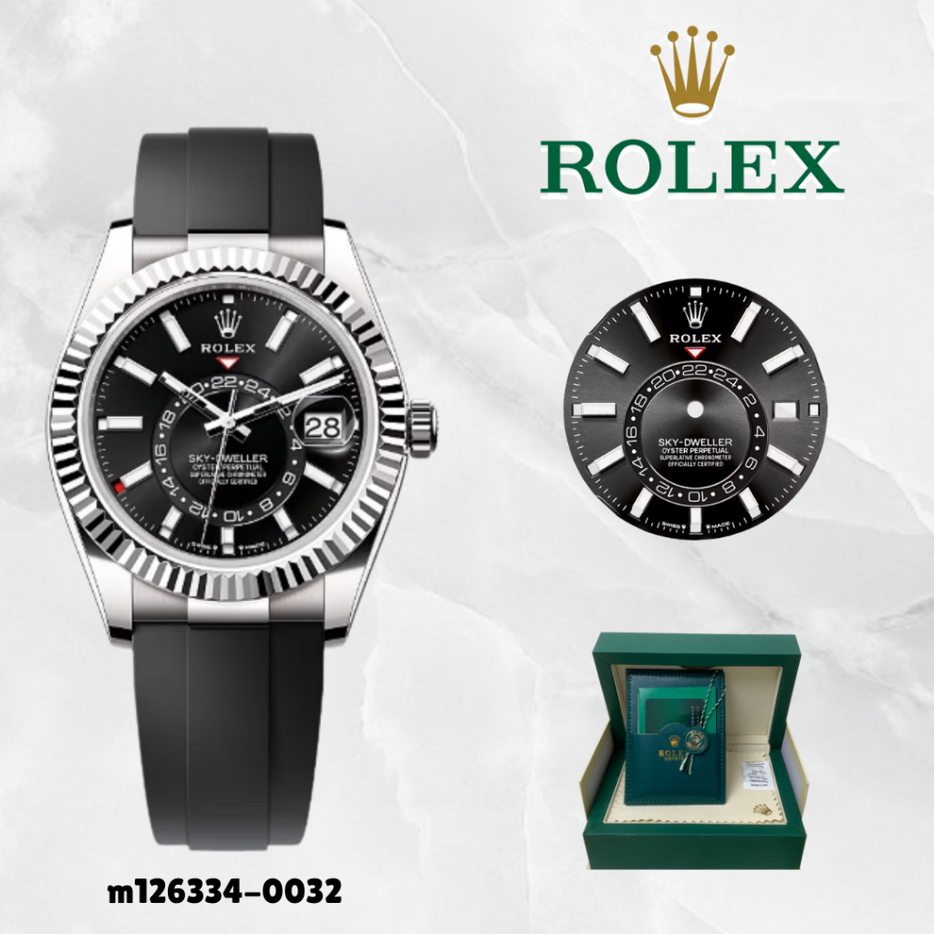 Rolex Sky-Dweller Jam Tangan Pria Stainless Steel Hitam Tali Karet Model m336239-0002