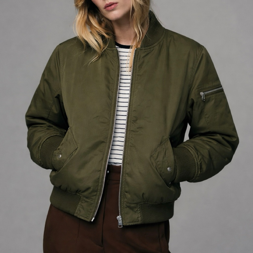 ZARA Green Olive Bomber Jacket - Outer Wanita Hijau - preloved
