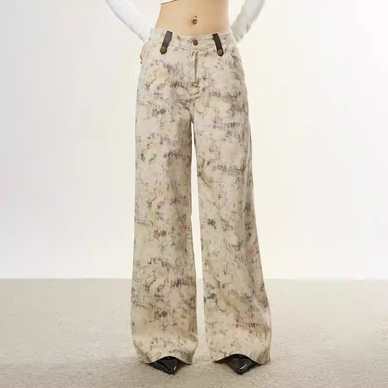 YOYO - New Celana Jeans Grafiti Wanita Street style Highwaist Loose Jeans Celana Panjang