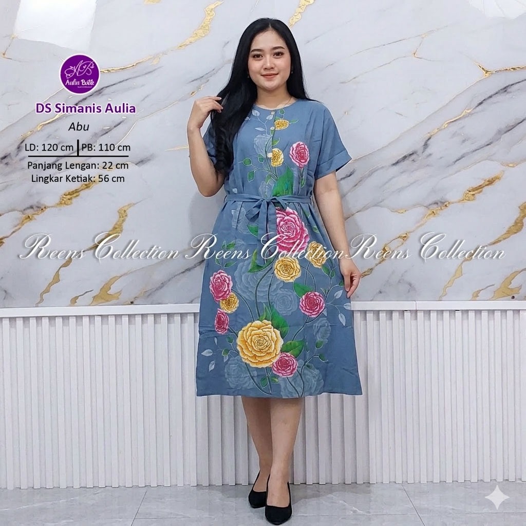 Aulia Batik Daster Simanis Daster Tangan Pendek Selutut 3 Kancing Depan Busui Sepasang Tali Belakang