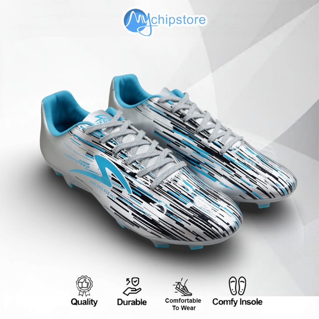 Sepatu Bola Terbaru SPECS LIGHTSPEED REBORN FG Silver Black Aqua