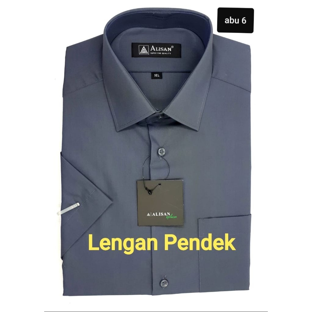 Kemeja Pria ALISAN Abu 6 ( Abu Tua ) ORIGINAL REGULER Lengan Pendek ANEKA WARNA