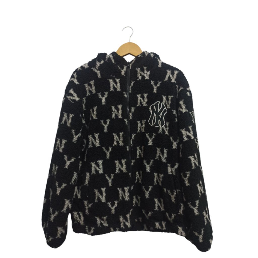 hoodie zipper sherpa luar mlb ny monogram hitam sz L (116-118*67)