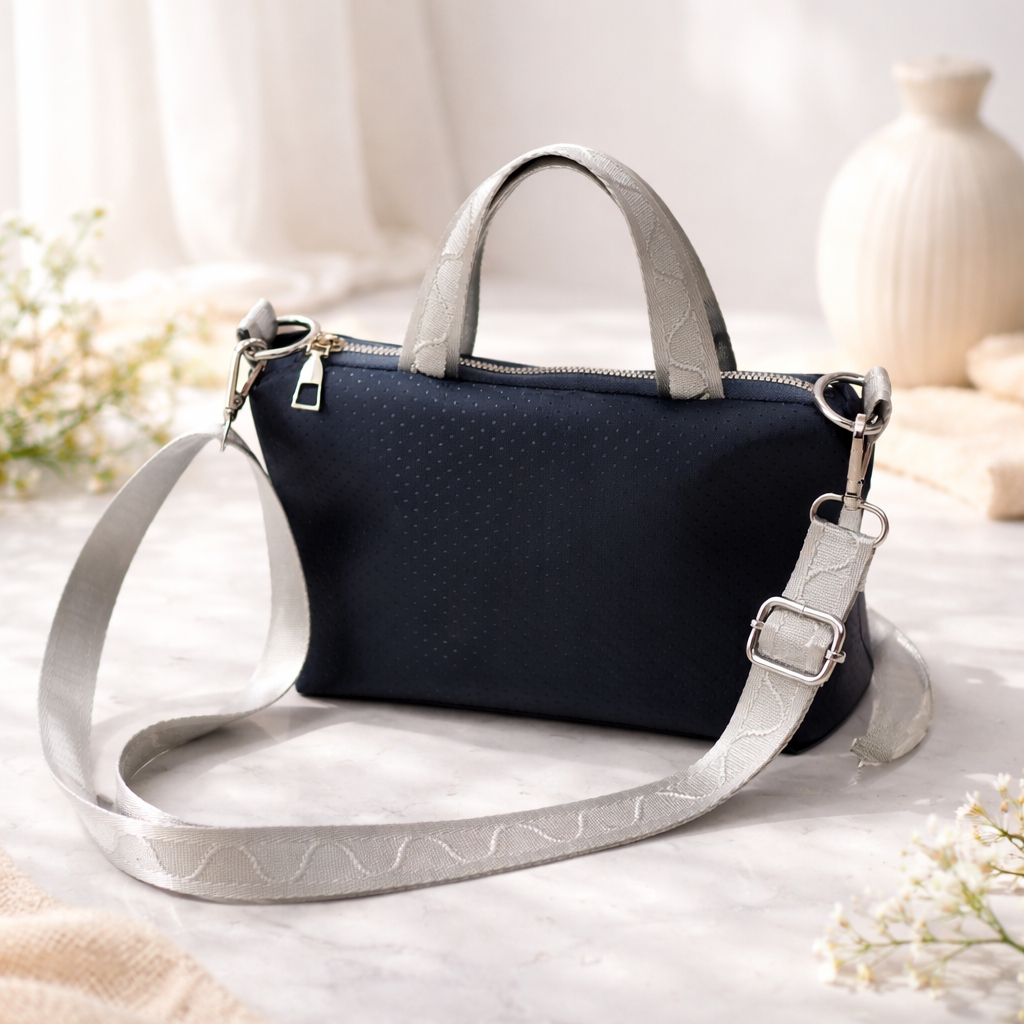 Sisca Handmade - Tas Bahu Sling Bag Motif Polkadot Navy - Desain Anti Air, Ringan, dan Mudah Dibawa