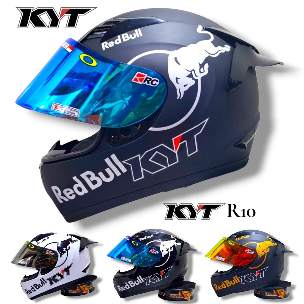 Helm KYT R10 black dof Redbull paket ganteng original KYT