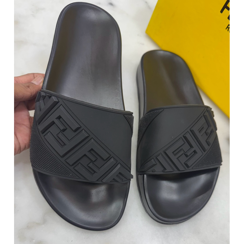 sandal slip on miror FF ruber hitam polos+fre boxs