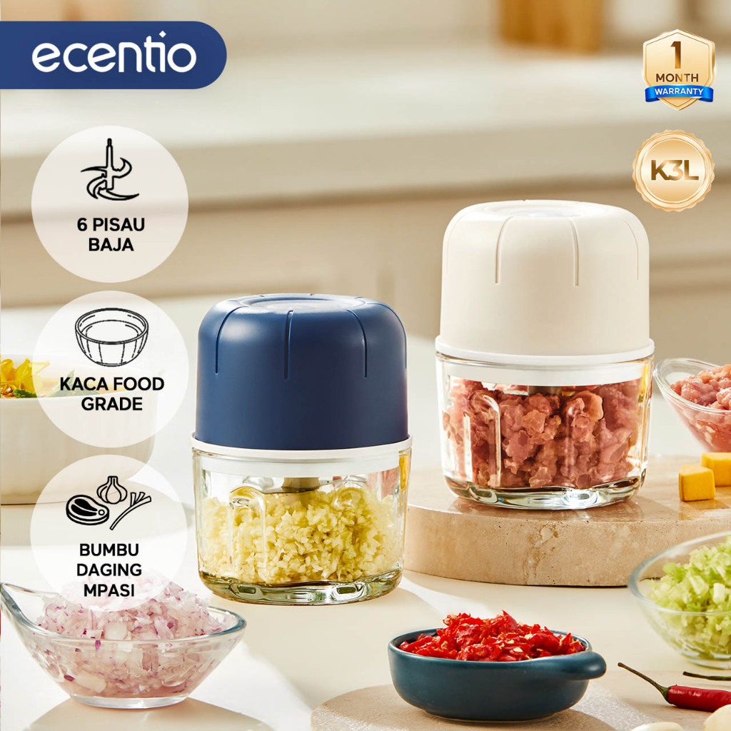 ecentio peralatan dapur chopper 250ml 6 Pisau mini coper daging dan bumbu chopper blender portable b