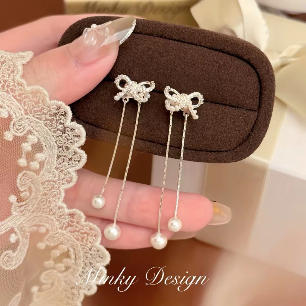 COD Anting Titanium Wanita Anting Bolak-balik Dua Sisi Mutiara Imitasi Anting Gantung Hadiah