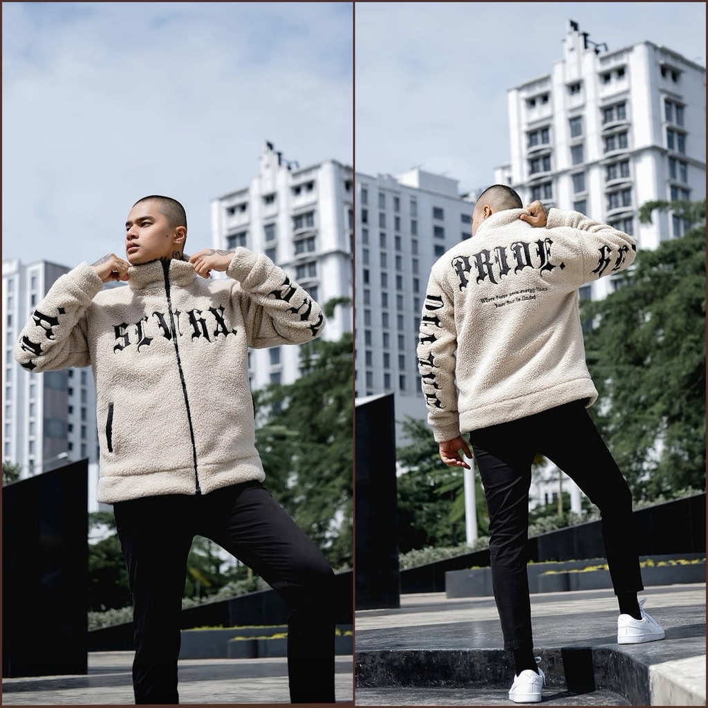 Jaket Sherpa Cream Pria - Jaket Bulu Sherpa Salvio Hexia - Jacket Sherpa