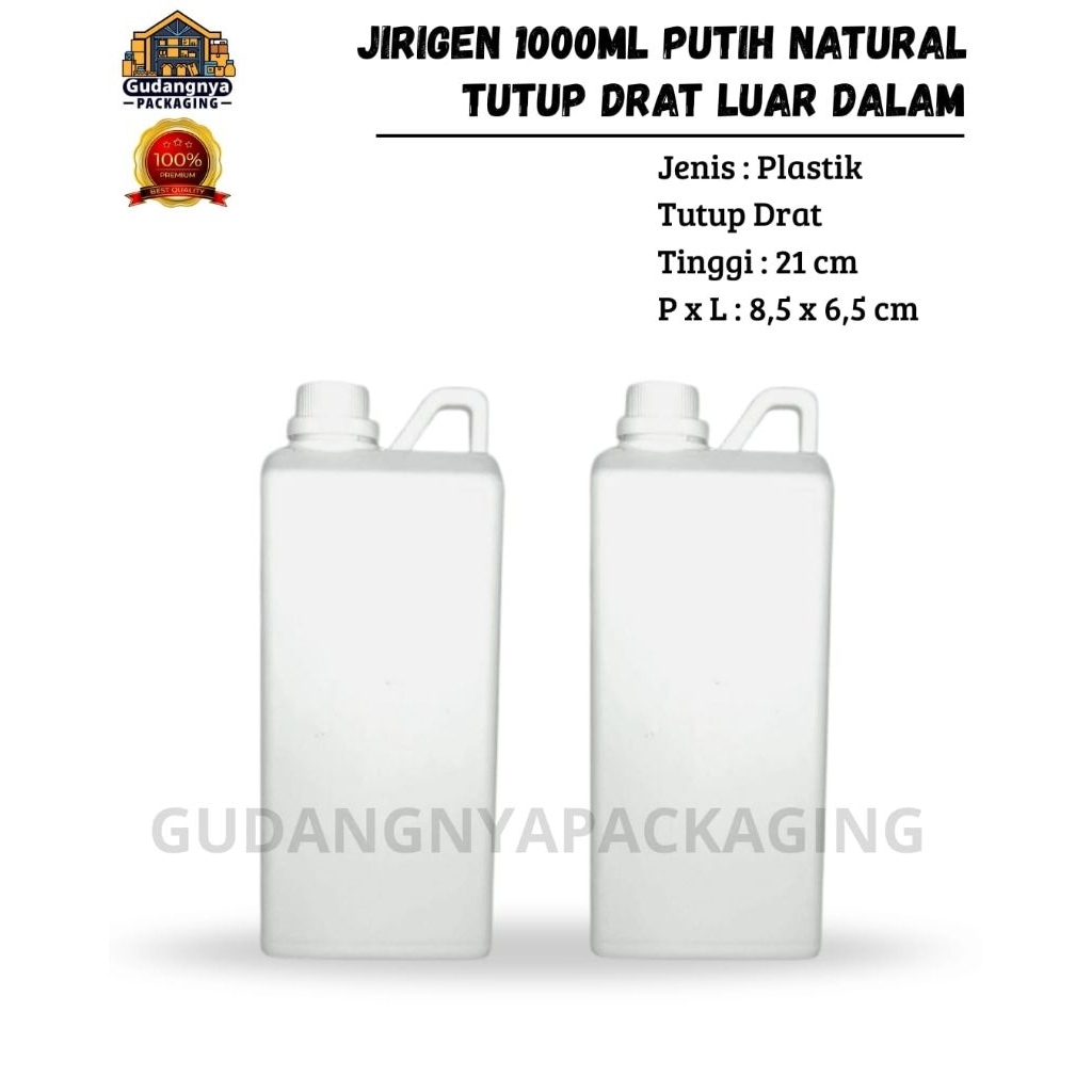 Jerigen 1 Liter Putih Natural Lengkap Tutup