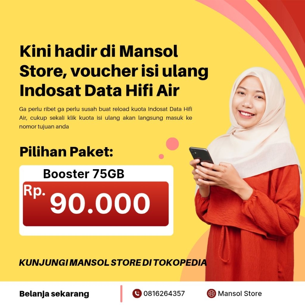 Voucher Paket Data Indosat Hifi Air  75GB 30Hari / Kuota Internet Indosat