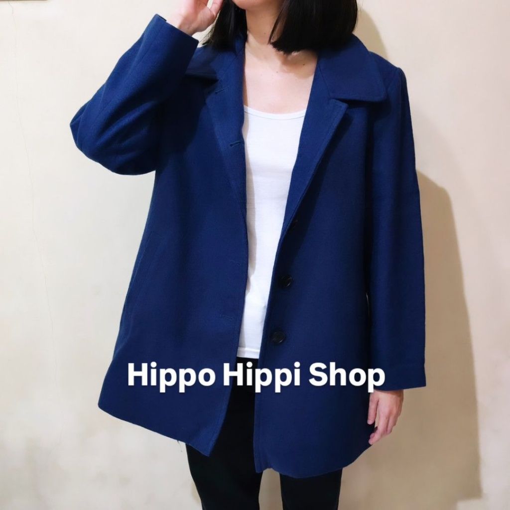 [New] Blazer Jaket Outer Luaran Wool Jumbo Big Size Wanita Biru Elektrik