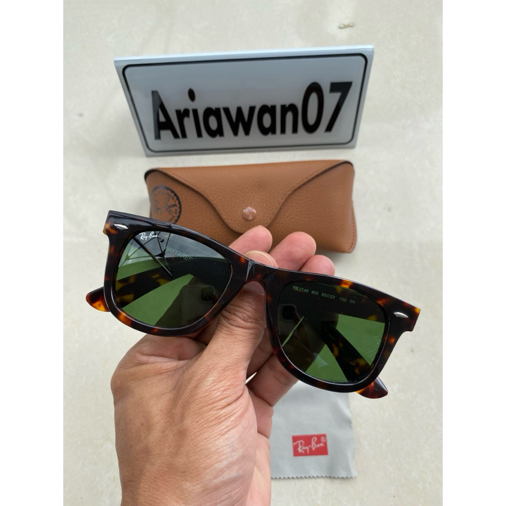 kacamata ray-ban wayfarer tortoise kaca hijau sz 50