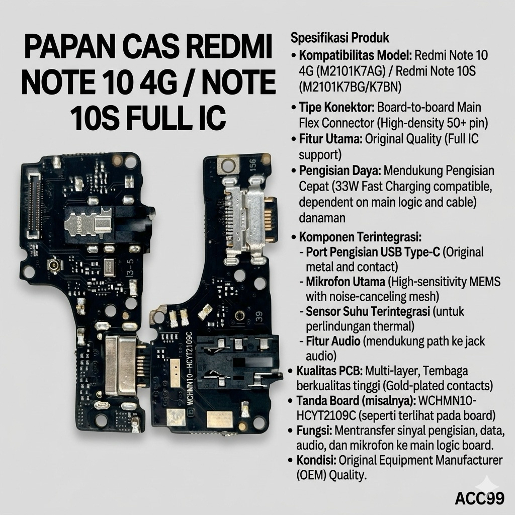 Konektor charger Xioami Redmi Note 10 4G / Note 10S Plus ic Original Flexible charger papan cas Xioa