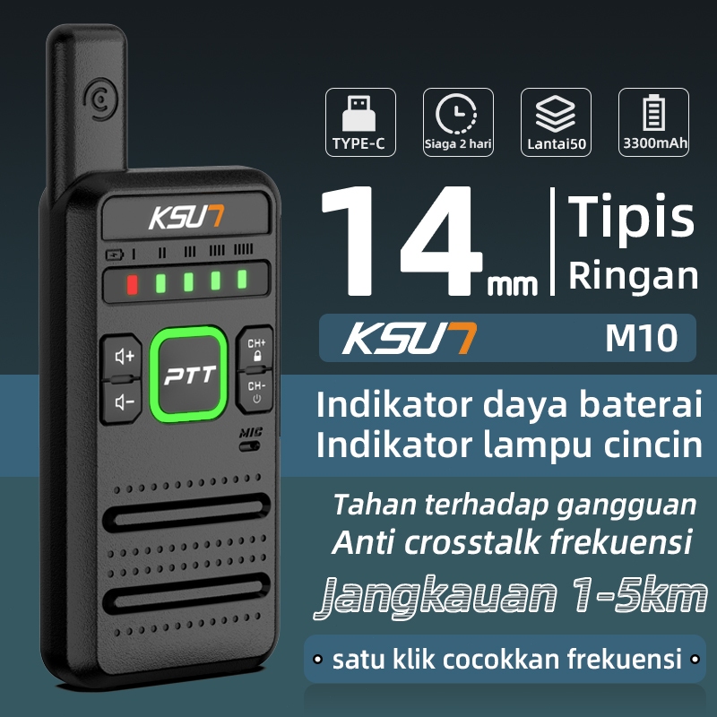 KSUN Walkie Talkie M10 Sepasang HT murah jarak jauh 5km enkripsi Handy Talky
