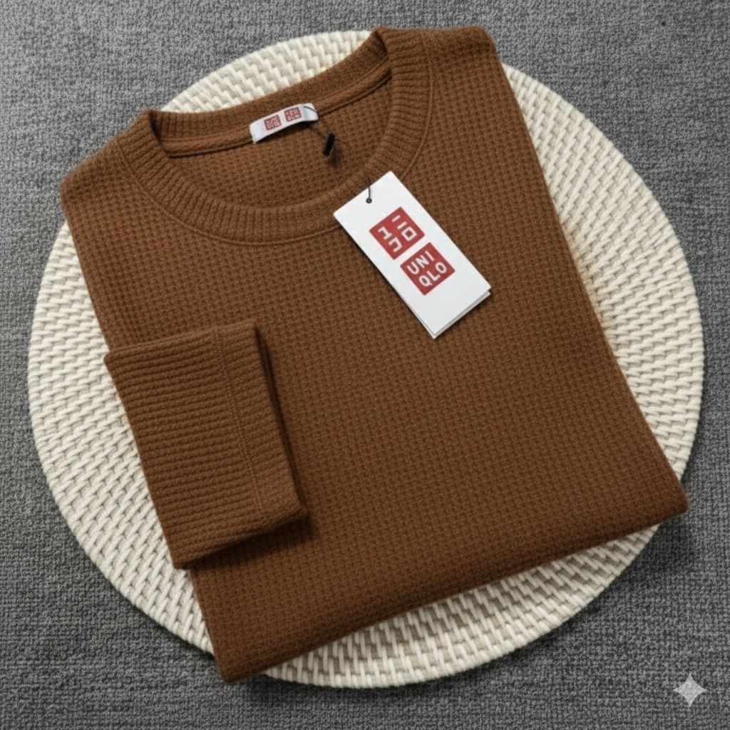 baju polos waffle uniqlo tangan panjang peria wanita