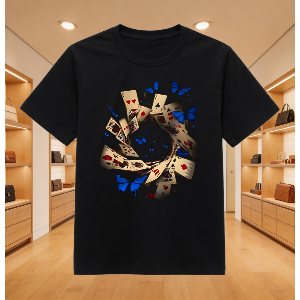 Kaos Distro Motif Kartu Remi Poker - Kaos Polos Katun Combed 280gsm Tebal, Unisex S-5XL Lengan Pende