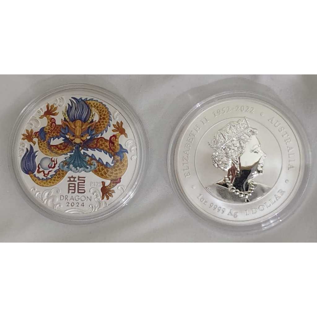 KOIN PERAK MURNI 9999 AUSTRALIAN LUNAR DRAGON COLOR PERTH MINT 1oz (31,1gram) – Fine Silver 9999 - K