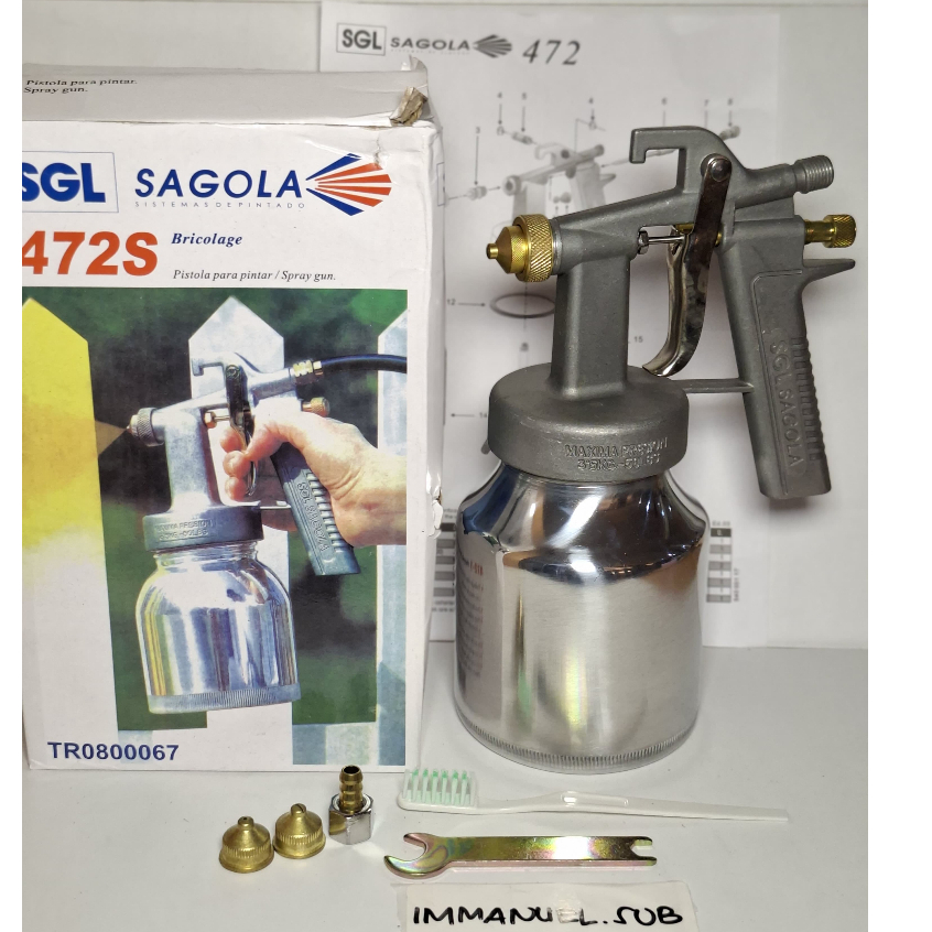 SGL SAGOLA 472 S Spray Gun Spet Alat Semprot Cat Angin Kompresor Tabung Bawah Full Set Tutup Nozzle 