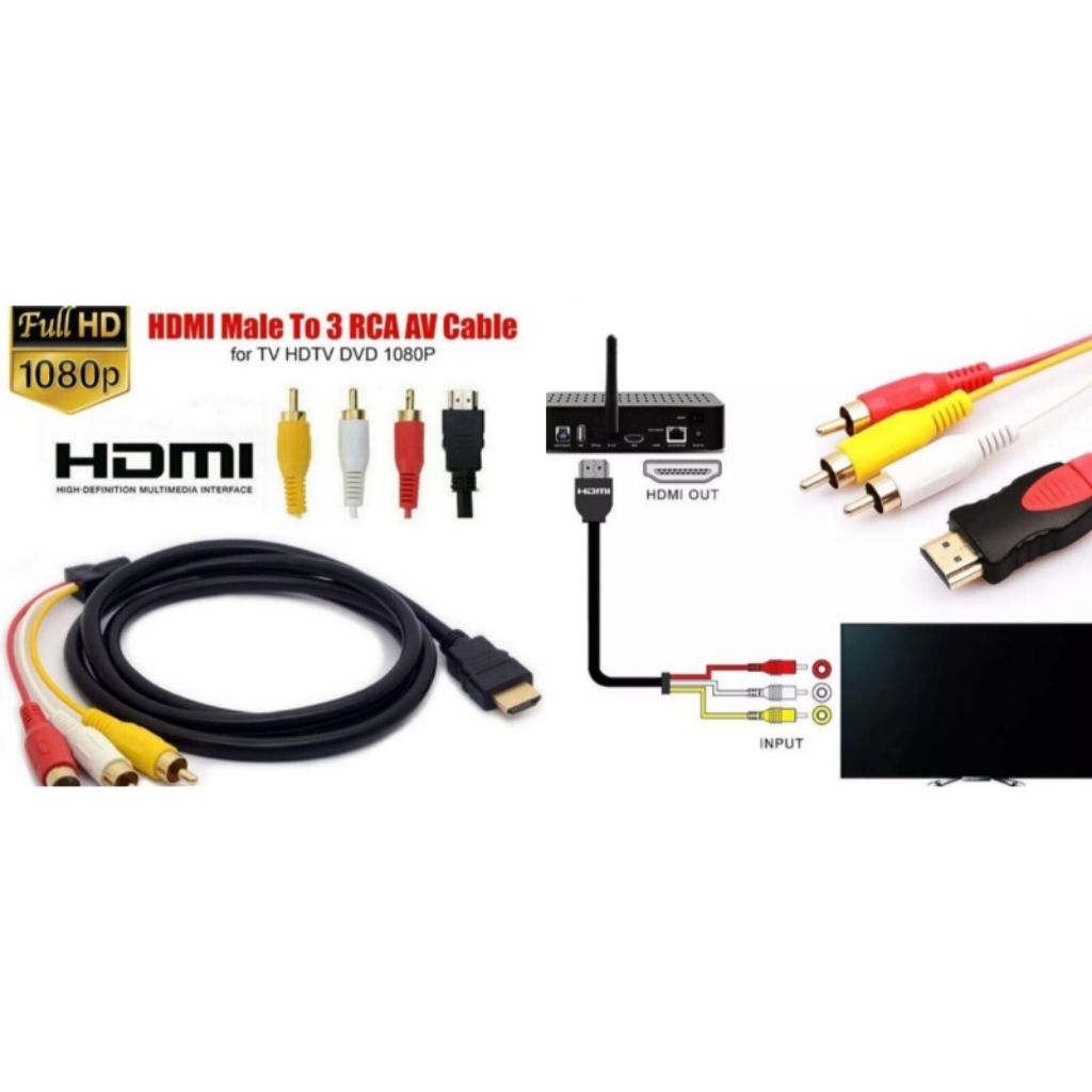 Cable Hdmi Male To Rca 3 Jack Kable Hdmi panjang 1,5 meter to 3 jack Audio Video Universal