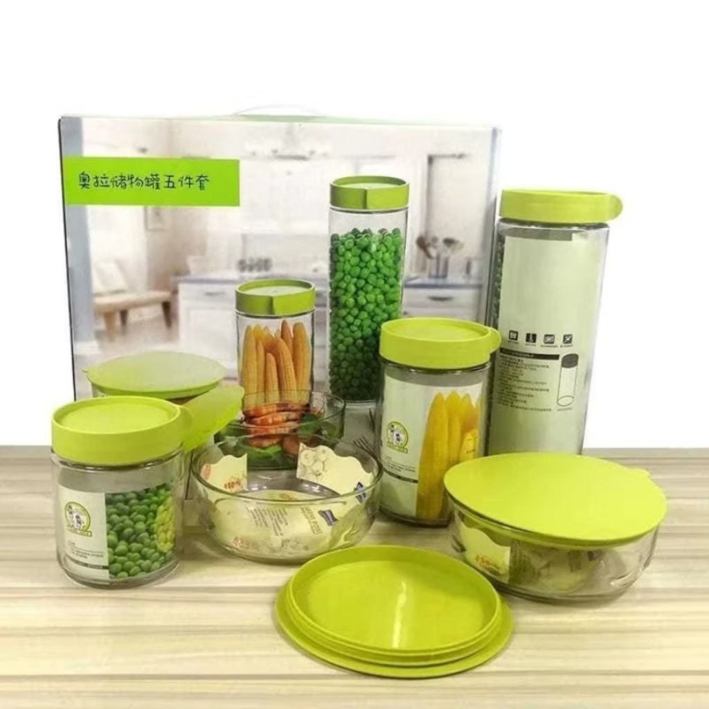 set toples lebaran mangkok kaca bening putar panjang mix ukuran kue kering