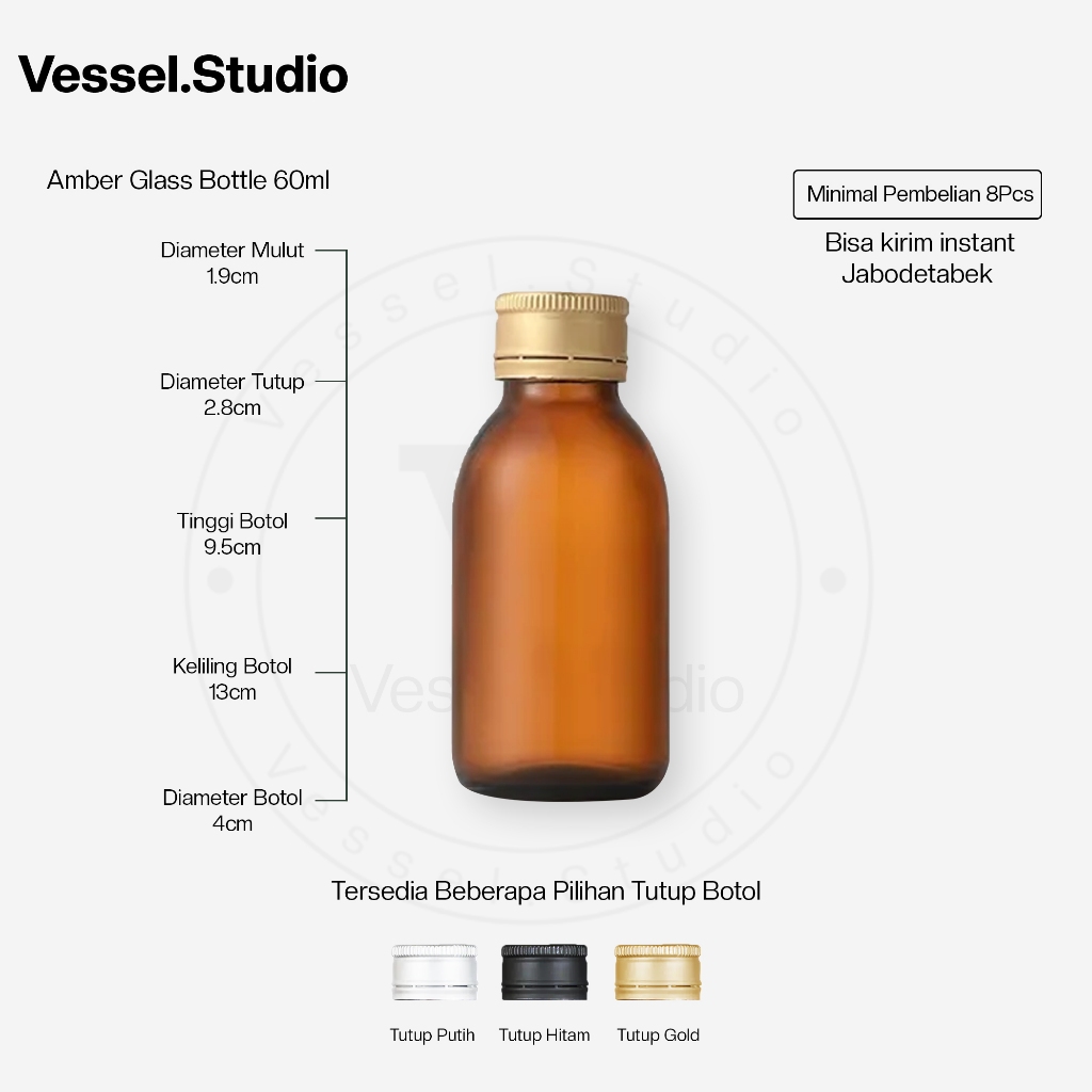 Botol Kaca Amber 60ml - Botol Ginseng & Farmasi