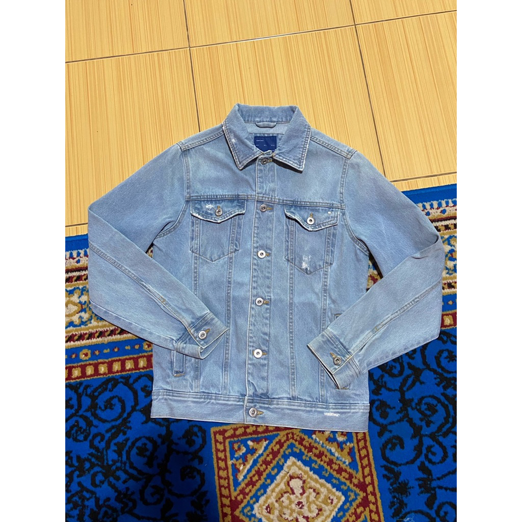 Jacket Ripped Jeans Zara Man Original Sky Blue - size S