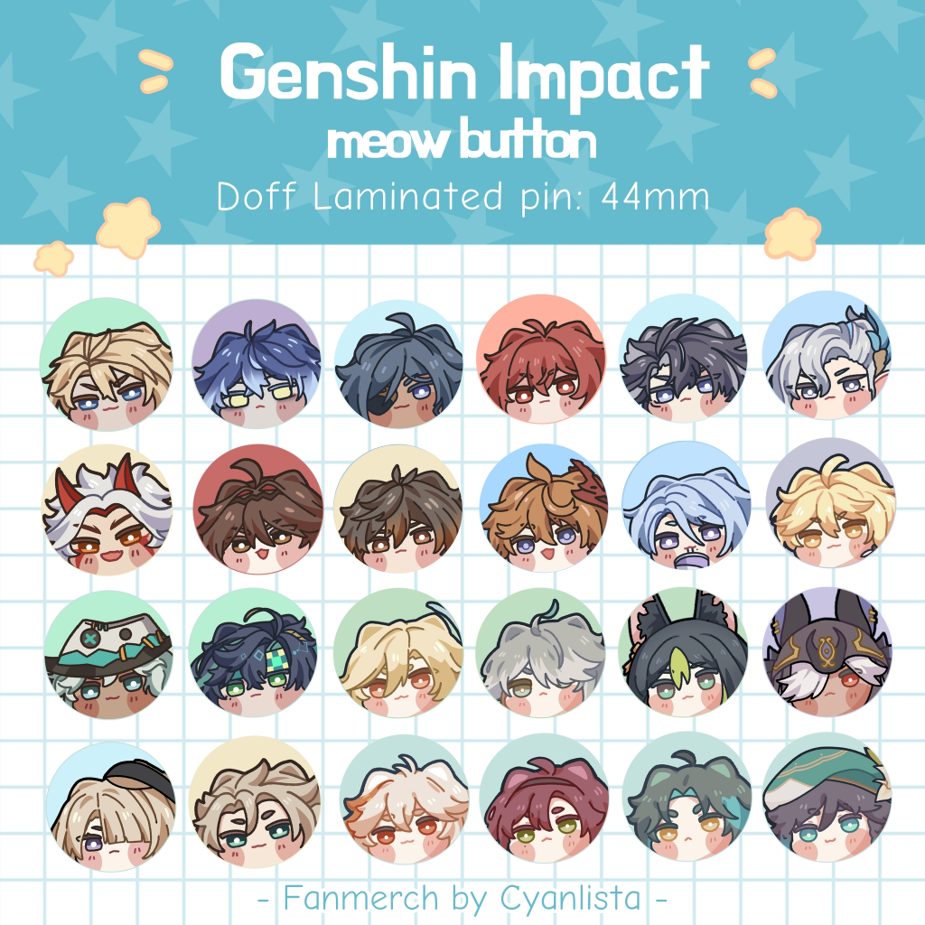 [Cyanlista] Genshin Impact Meow Buttons 44mm Pin Genshin Impact | Varka Durin Kazuha Xiao Wanderer H