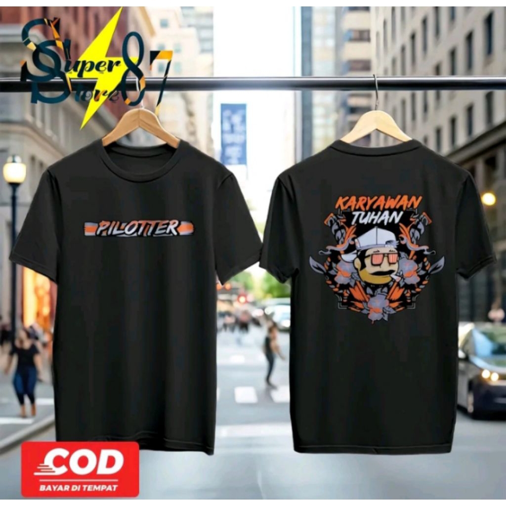 Kaos Distro Piloter Karyawan Tuhan T-shirt Unisex Pria Wanita