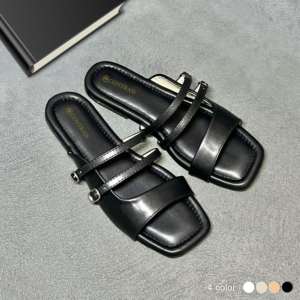 Sandal Sol Wanita Flatshoes Double Gesper Alas Busa Empuk