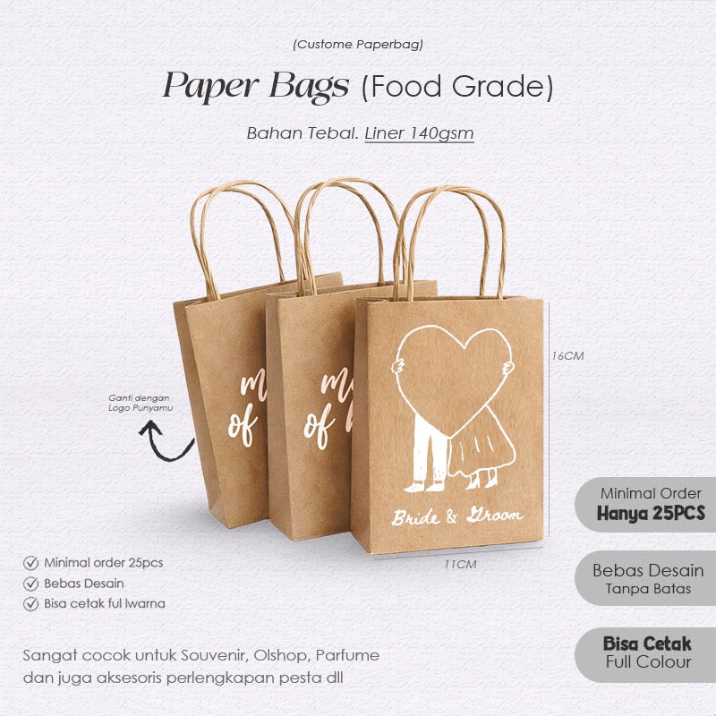 (Custome) Paper Bag Kado MINI Parfume, Souvenir Aksesoris Packing Olshop, Paper Bag Custom Coklat