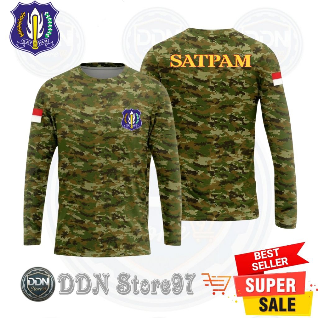 kaos satpam loreng sage green/lengan panjang