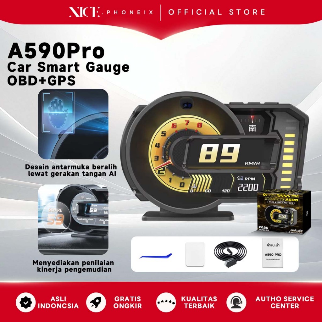 A590 HUD OBD2+GPS Display scanner mobil tachometer Kode Kesalahan Bisa Dihapus Car Smart Gauge -  Bi