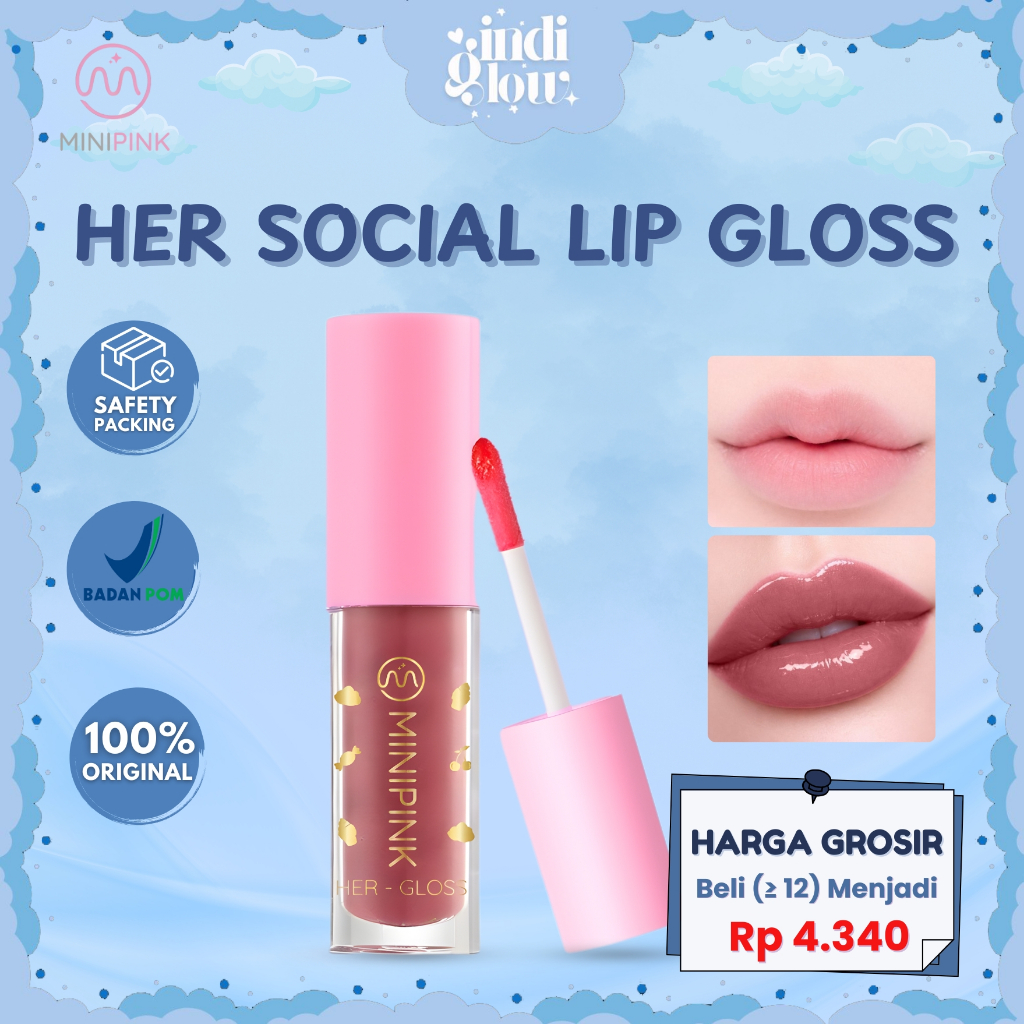 IG BPOM MINIPINK Her Social Lip Gloss Lipstick Glow Natural Shiny Plumping Non Sticky Lasting MP012
