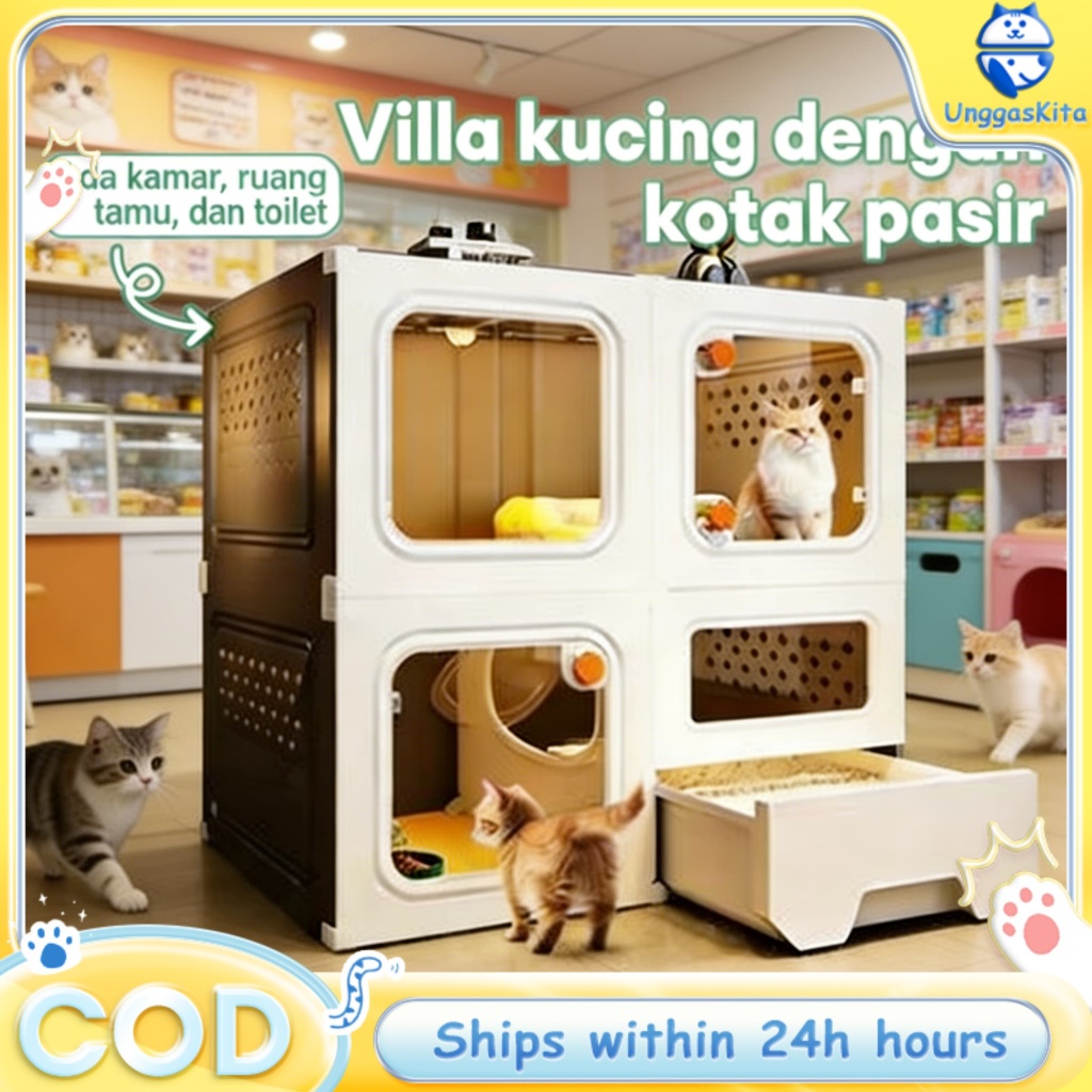 Kandang Kucing Vila DIY Plastik Injeksi Besar dan Kokoh untuk Kucing