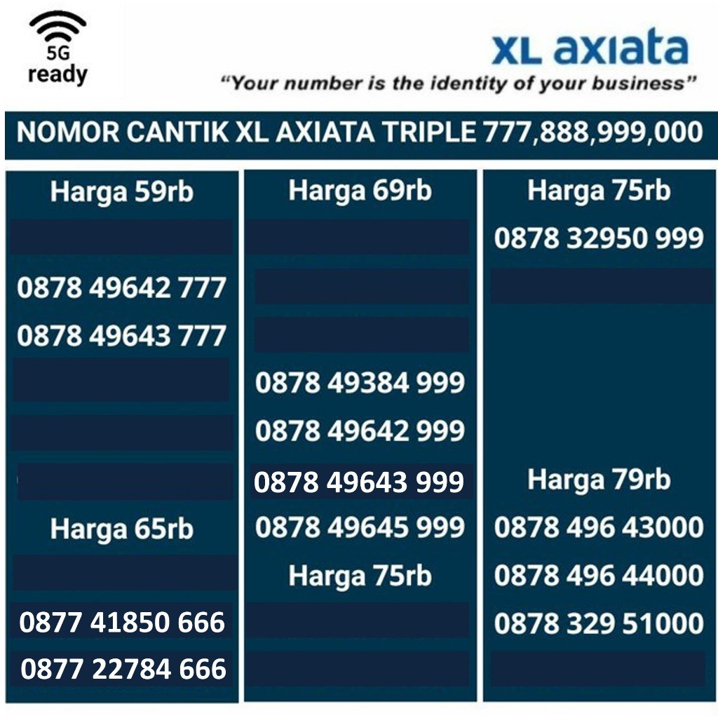 kartu perdana XL axiata 4G ready nomer cantik triple 888 & 999 obral