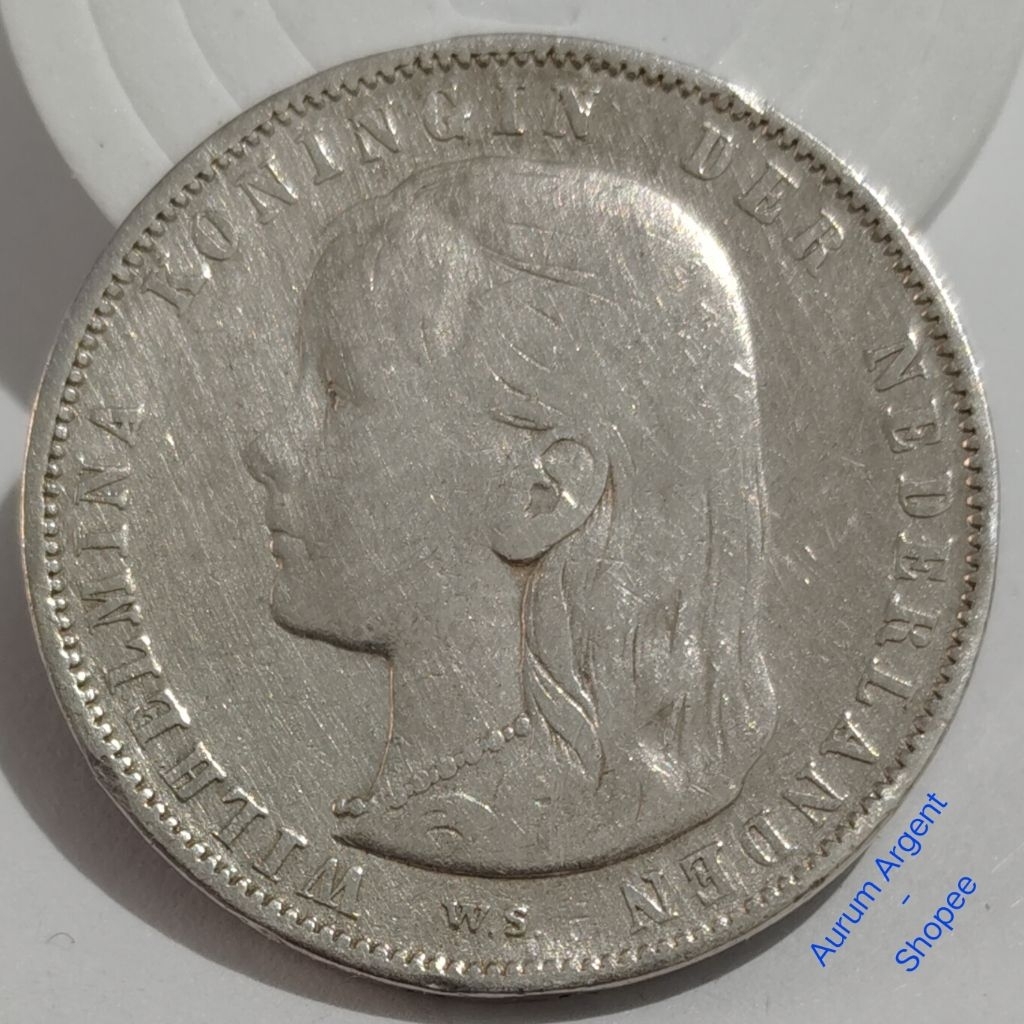 WILH1G-64.. 1 PC KOIN PERAK KUNO ASLI 1 GULDEN WILHELMINA TH 1892.  -- SILVER COIN --