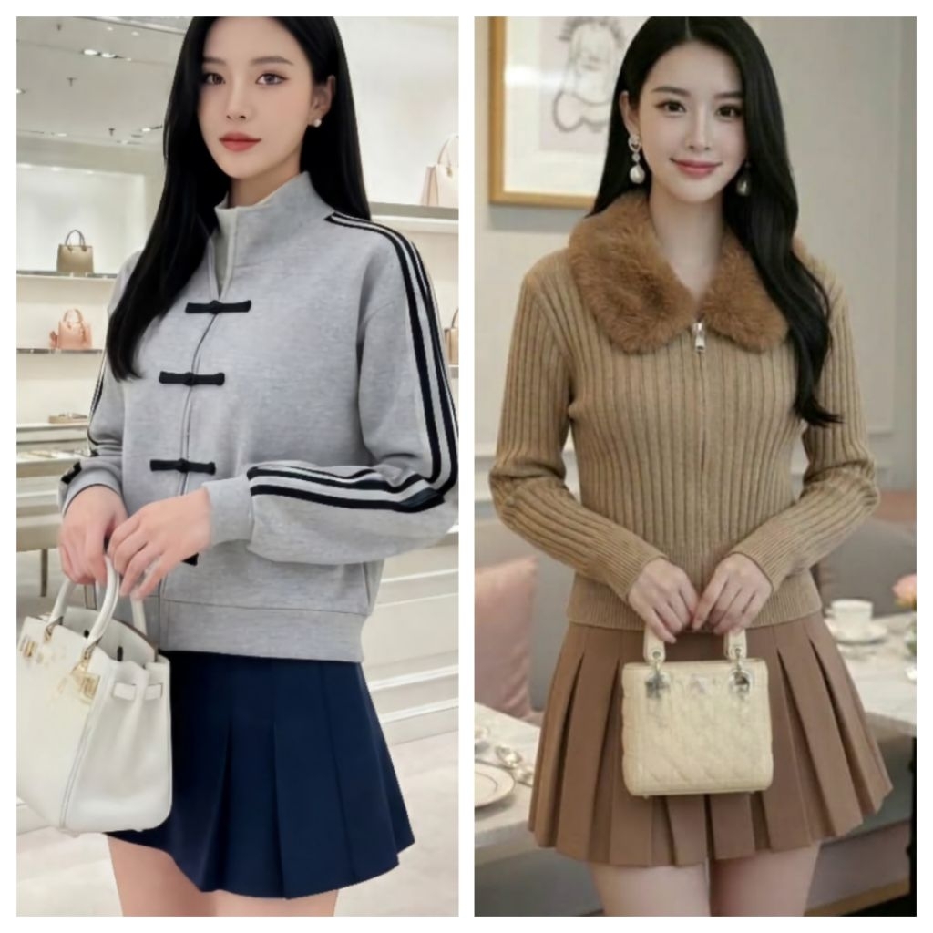 jaket abu coklat fur