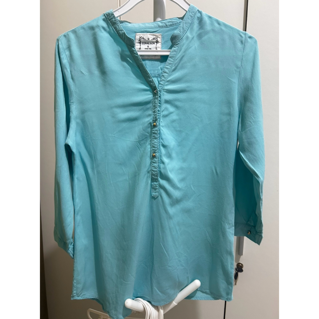 Kemeja brand connexion matahari kemeja atasan blouse wanita biru tosca preloved