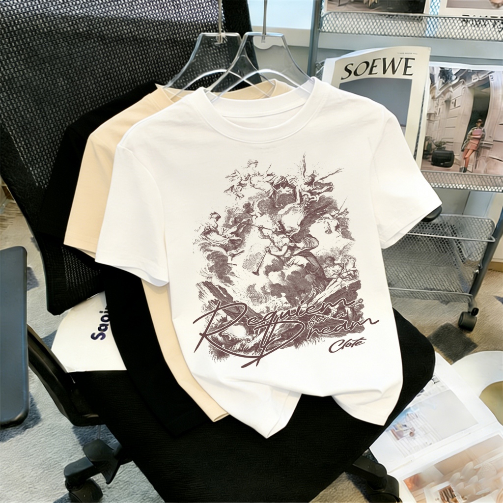 Kaos Wanita Lengan Pendek Katun Premium - Desain Lukisan Klasik "Requiem for a Dream" | Atasan Wanit