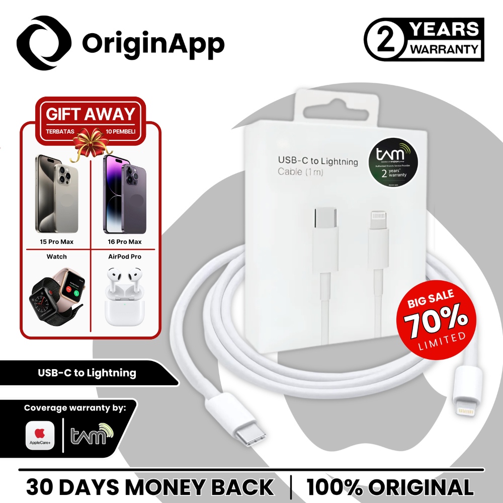 OriginApp USB-C Charge Cable 60W (1m / 2m) - MFI Kabel Data USB Type C to Lightning Original TAM 100
