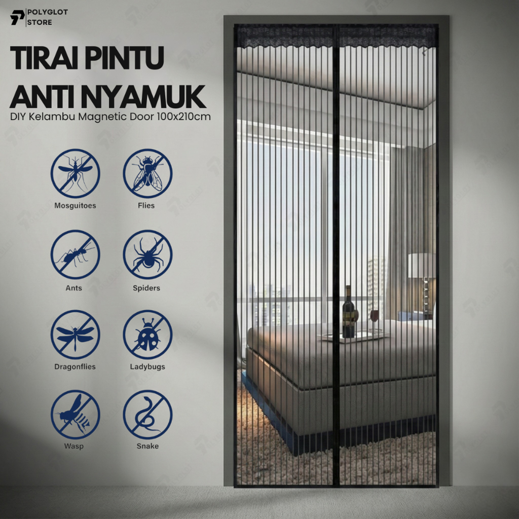 Tirai Pintu kamar / Tirai Magnet Anti Nyamuk Kawat Nyamuk Hordeng Pintu Anti Nyamuk 100x210cm Jaring