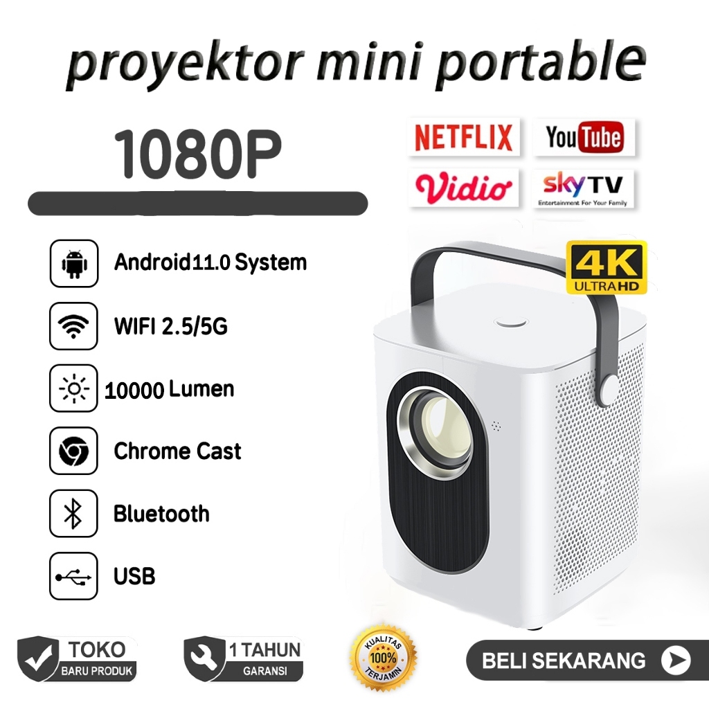 T3 Projector 10000 Lumen 4K HD Mirror Android Projector Android 9 Portable Smart Proyektor