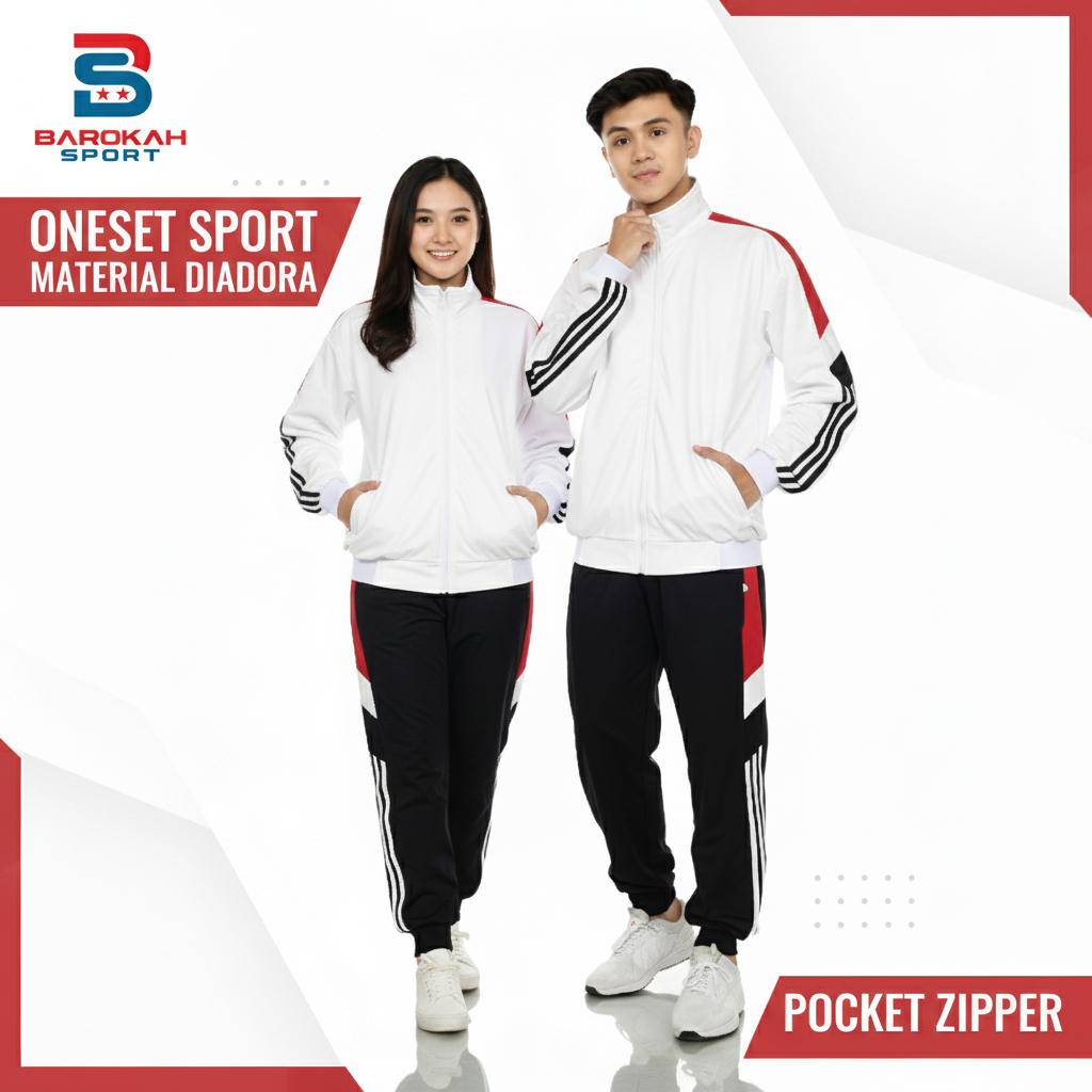 HM Barokah - Setelan Olahraga Pria Wanita Training One Set Jaket Celana Olahraga Unisex Seragam Paka
