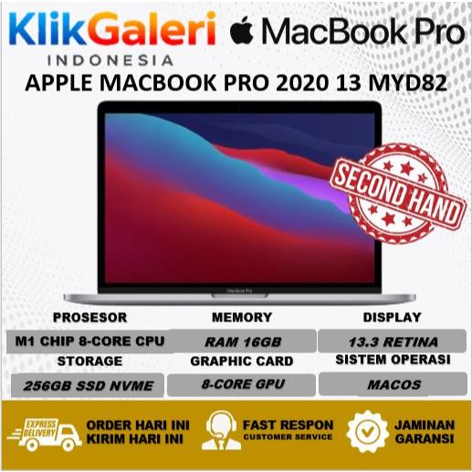 LAPTOP KULIAH APPLE MACBOOK PRO 13 MYDA2 M1 16GB 256GB 13.3 RETINA SILVER SECOND