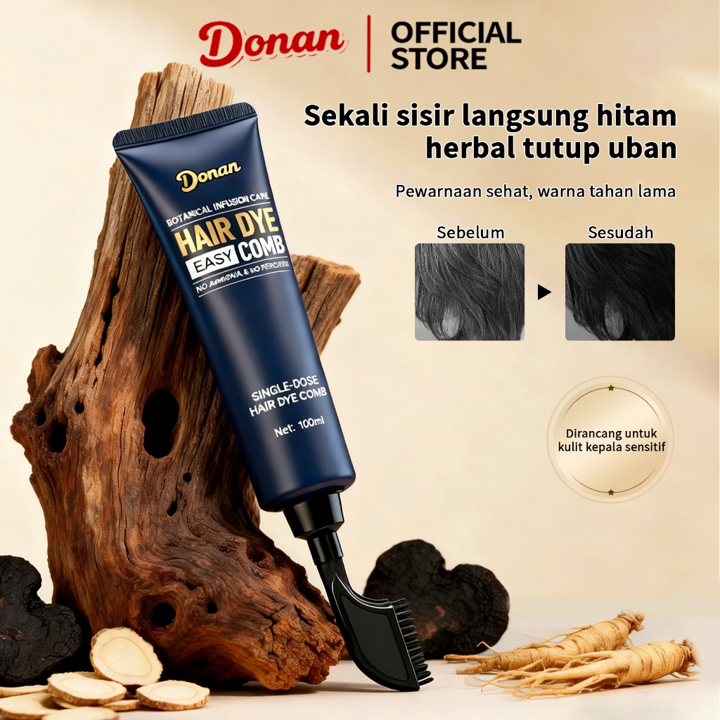Donan Pewarna Rambut Hitam Herbal Semir Rambut cat rambut shampoo warna Tanpa Bleaching Hair Color p