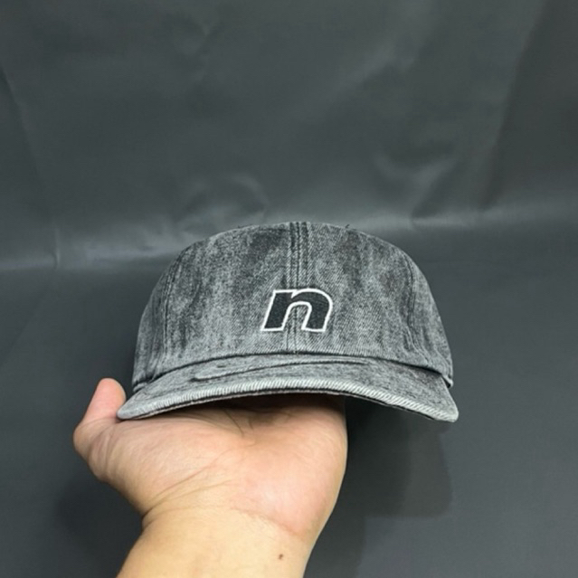 Vintage 90's Nike N 3D Swoosh Acid Washed Black Denim Hat Snapback Cap Little N