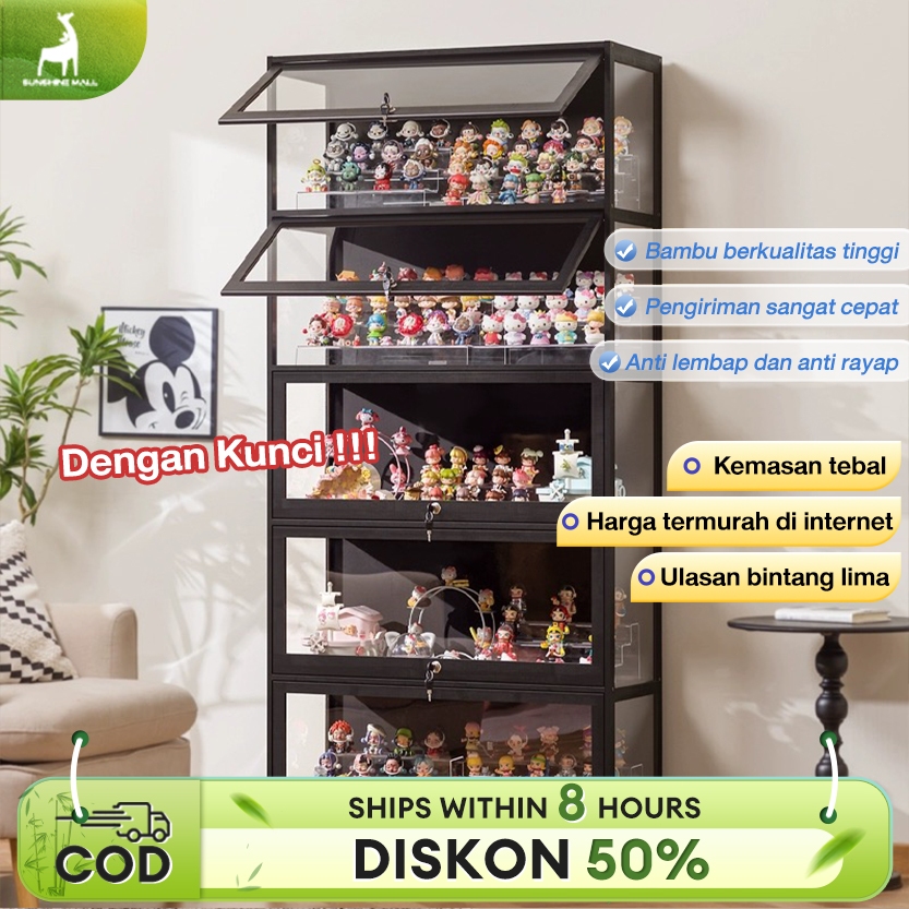 Lemari Pajangan Bambu Lemari Display Lemari penyimpanan Akrilik Kaca Rak Display Koleksi Figure